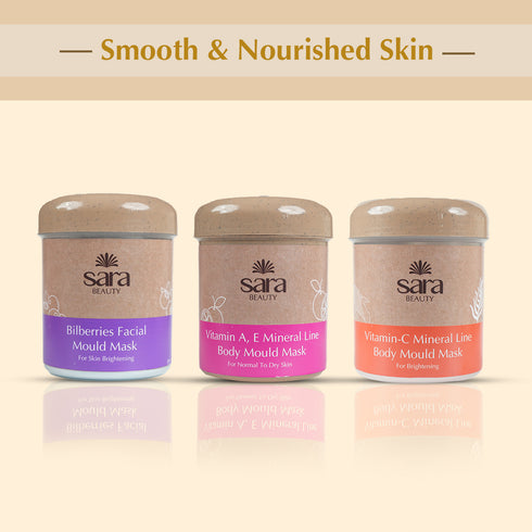 Sara BILBERRIES FACE MOULD MASK No 12 (IN Jar) + V.A.E. Mineral Line Body Mould Mask No14 (IN JAR) + Vit-C Mineral Line Body Mould Mask No-13 ( IN JAR)