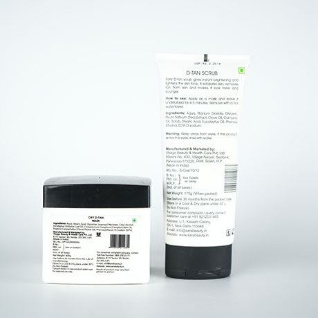 Sara Oxy D-Tan Face Mask Pack, 400gm + Oxy D-Tan Scrub, 175gm For Instant Tan removal & Blemish Prone skin | De-Tan For Women, Men | (Pack of 2)