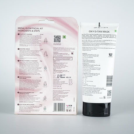 Sara Bridal Glow Facial Kit With Gold Haldi & Gotu Cola For Instant Brightening & Whitening Skin | Suitable For All Skin Types | With Oxy D-Tan Mask 175gm (Combo pack) | 216g