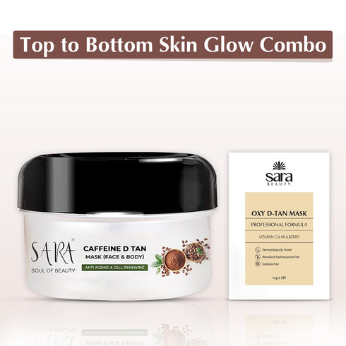Sara D-Tan Caffeine Mask Pack For Instant Tan & Glowing Skin | 330 gm & Sara Oxy Mask De- Tan Kit | For Instant Tan removal | 72 gm