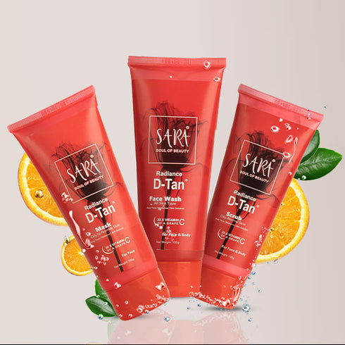 Sara Radiance D-TAN® Anti-Blemish Combo Set Mask, Face Wash, Scrub | De-Tan for Men and Women | 3x100g