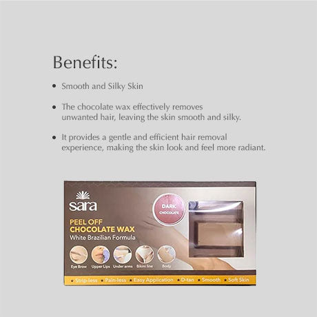 Sara Peel off Dark Chocolate Wax with Organic Cocoa - Professional Body Face Arm Legs Hair Removal Wax | 500g