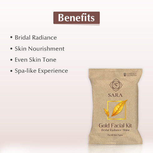 Sara Gold Facial Kit for Bridal Radiance & Shine for All Types of Skin 62gm with Rose Pedicure Manicure Kit