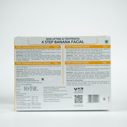 Sara Banana Facial Kit | For Brightening And Nourishing Skin | All in 1 ( cleansing + scrub + cream + mask ) | Suitable for All Skin Type | 4x50g