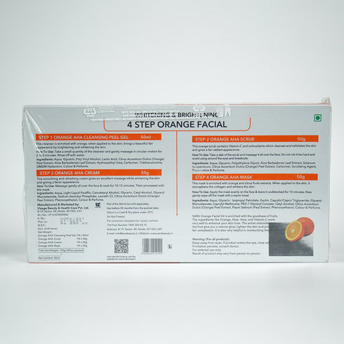 Sara Orange Facial Kit Perfect Glow Booster & Prevent Acne | All In 1- Cleanser, Scrub, Cream And Mask | All Skin Types | Facial Kit For Women & Men | 4x50g