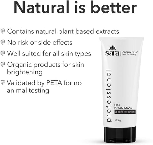 Sara Oxy D-TAN Mask for Tan Removal and Skin Tone Correction for Oily and Blemish Prone Skin (175 g) | De-tan for Men and Women | With D-Tan Manicure & Pedicure Kit