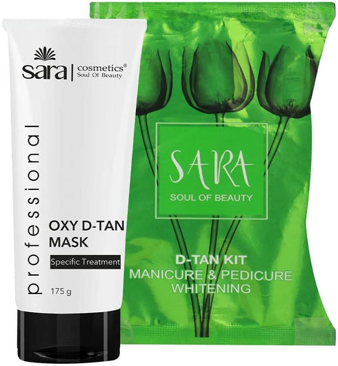 Sara Oxy D-TAN Mask for Tan Removal and Skin Tone Correction for Oily and Blemish Prone Skin (175 g) | De-tan for Men and Women | With D-Tan Manicure & Pedicure Kit