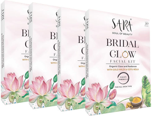Sara Bridal Glow Facial Kit For all skin types | Organic Glow and Radiance with Gold Haldi & Gotu Kola | 4x41g