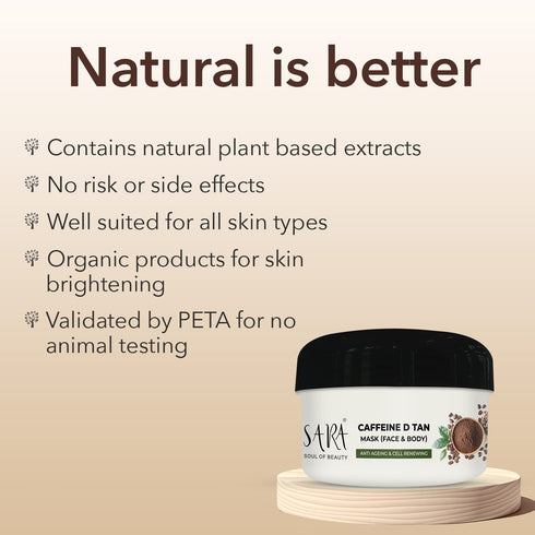 Sara D-Tan ® Caffeine Mask Pack For Instant Tan Removal & Brightening Glow | 330 gm