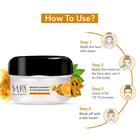 SARA Ubtan & Vitamin C D-TAN® Face Pack For Instant Tan Remover & Glowing Skin For Women, Men | De-Tan For All Skin Types | Pack of 2 | 660 gm