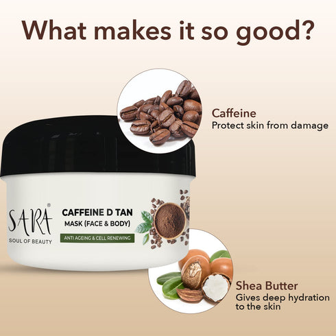 Sara D-Tan ® Caffeine Mask Pack For Instant Tan Removal & Brightening Glow | 330 gm