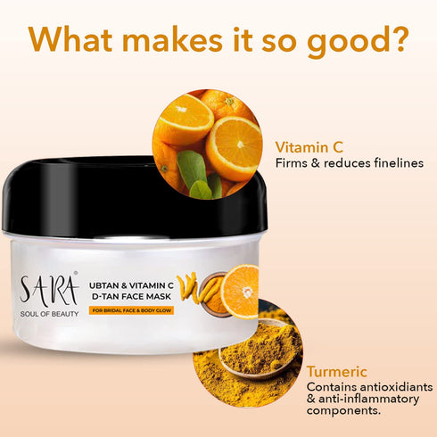 Sara Ubtan & Vitamin C D-TAN® Face Mask Pack for Glowing Skin | Detan for All Skin Types, 330g