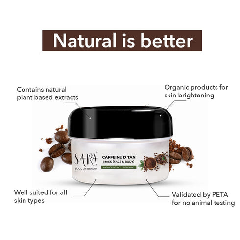 Sara D-Tan® Caffeine & Ubtan Combo Face Pack For Instant Tan Removal & Glowing Skin | D-Tan For all Skin types | Pack of 2 | 660g