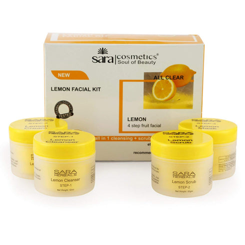 Sara Lemon Facial Kit | All in 1 ( Cleansing + Scrub + Cream + Mask ) | Suitable For All Skin Type | 4x50g