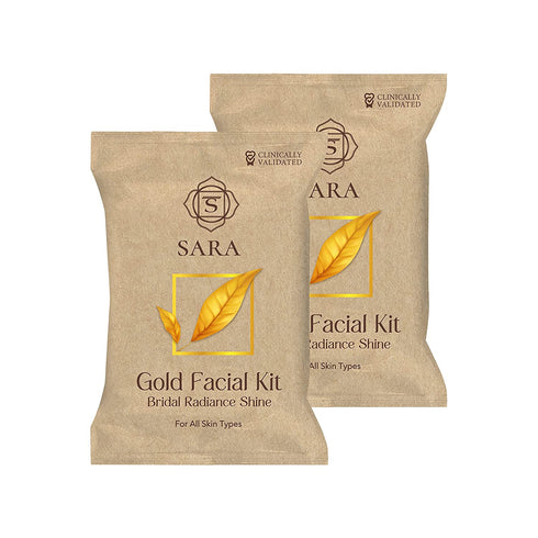 Sara Gold Facial Kit for Bridal Radiance & Shine for All Types of Skin | Pack of 2 | 62g
