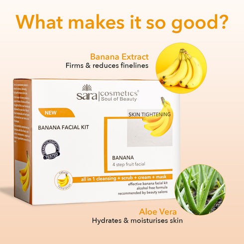 Sara Banana Facial Kit | For Brightening And Nourishing Skin | All in 1 ( cleansing + scrub + cream + mask ) | Suitable for All Skin Type | 4x50g