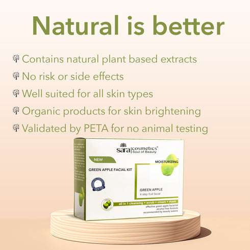 Sara Green Apple Facial Kit | All in 1 ( Cleansing + Scrub + Cream + Mask ) | Suitable For All Skin Type | 4x50g