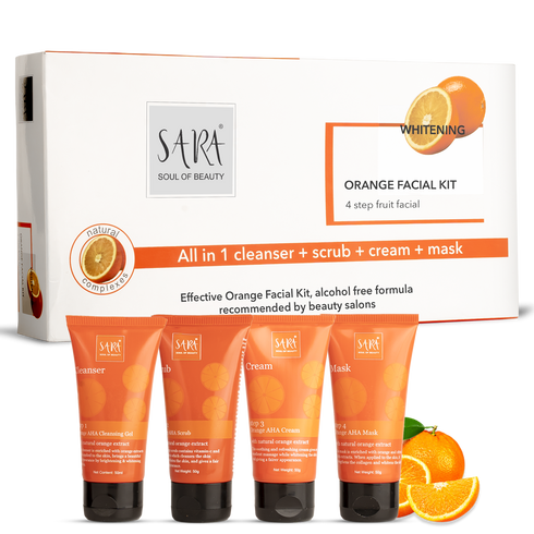 Sara Orange Facial Kit Perfect Glow Booster & Prevent Acne | All In 1- Cleanser, Scrub, Cream And Mask | All Skin Types | Facial Kit For Women & Men | 4x50g