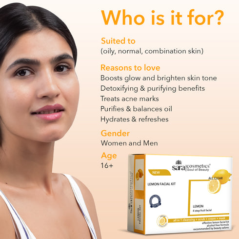 Sara Lemon Facial Kit | All in 1 ( Cleansing + Scrub + Cream + Mask ) | Suitable For All Skin Type | 4x50g
