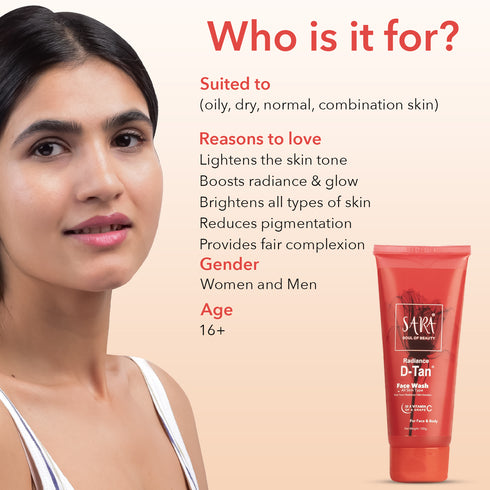 SARA D-TAN® Face Wash | Perfect For deep Cleansing and Glowing skin | De-Tan Ideal For All skin Type | 100g