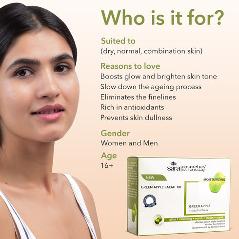 Sara Green Apple Facial Kit | All in 1 ( Cleansing + Scrub + Cream + Mask ) | Suitable For All Skin Type | 4x50g