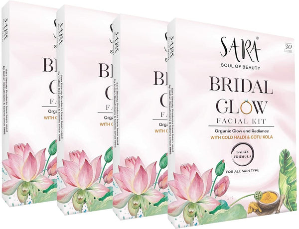 Sara Bridal Glow Facial Kit For all skin types (41gm) | Organic Glow and Radiance with Gold Haldi & Gotu Kola | Pack of 4