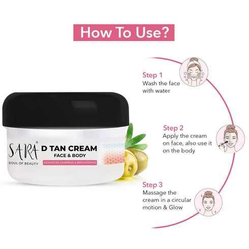 Sara D-Tan® Face & Body Cream For Instant Glowing Skin & De- Tan removal For All Skin Types, 330 gm
