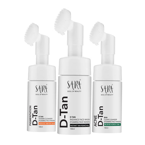 Sara Dtan- Vitamin C, Radiance D-tan and BHA Clear Foaming Facewash Combo | Clear & Fresh skin Formula | Suitable For All Skin Type | Perfect for Men & Women
