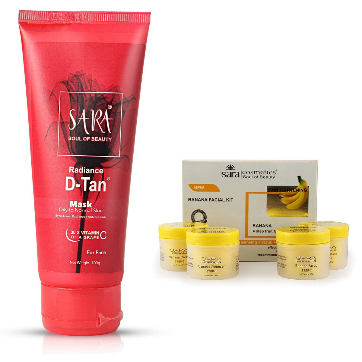 Sara Mask Sara Banana Facial Kit & Sara Radiance D-tan Mask (Combo) For Healthy ...