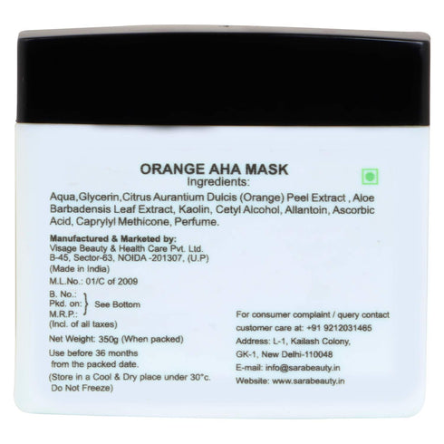 Sara Orange AHA Mask Enriched with Vitamin C | Pore Cleansing & Face Brightening for Men and Women | 350g