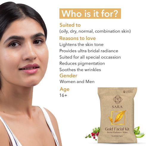 Sara Gold Facial Kit For Bridal-Looking Skin | Salon Like Glow At Home | Perfect Facial Kit For All Skin Types | For Women & Men