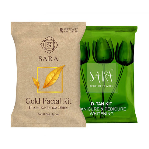 Sara Gold Facial Kit for Bridal Radiance & Shine for All Types of Skin 62gm with D-Tan Pedicure Manicure Kit