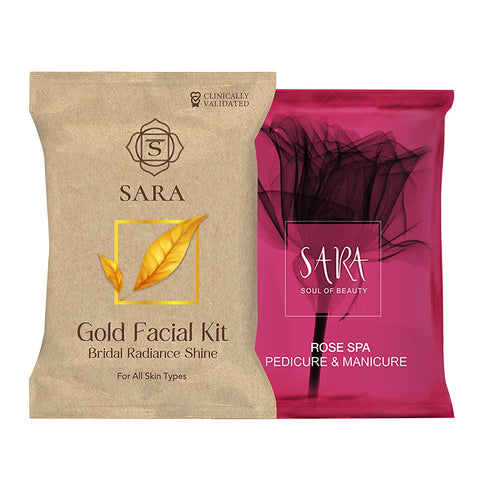 Sara Gold Facial Kit for Bridal Radiance & Shine for All Types of Skin 62gm with Rose Pedicure Manicure Kit